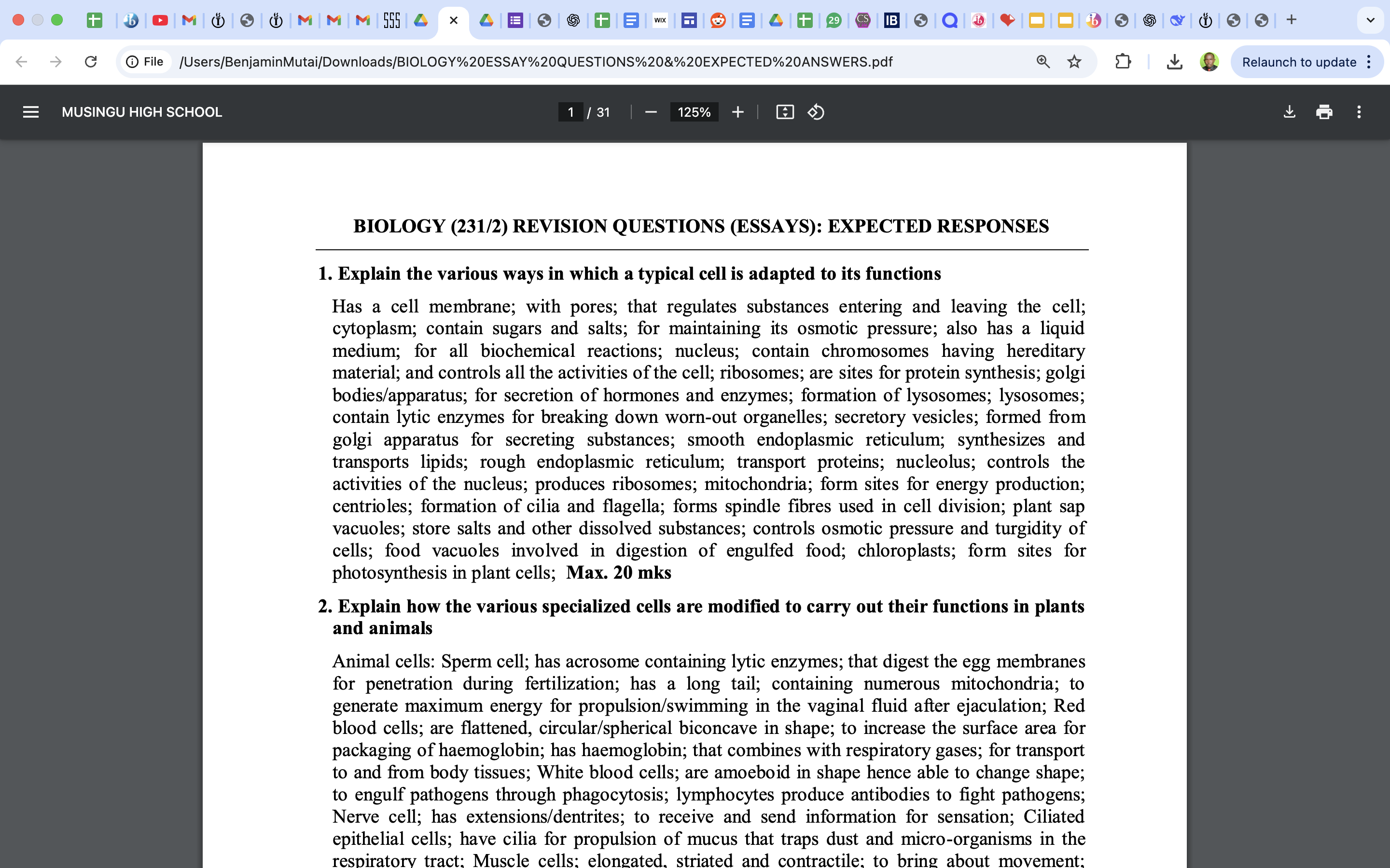 BIOLOGY ESSAY QUESTIONS & EXPECTED ANSWERS