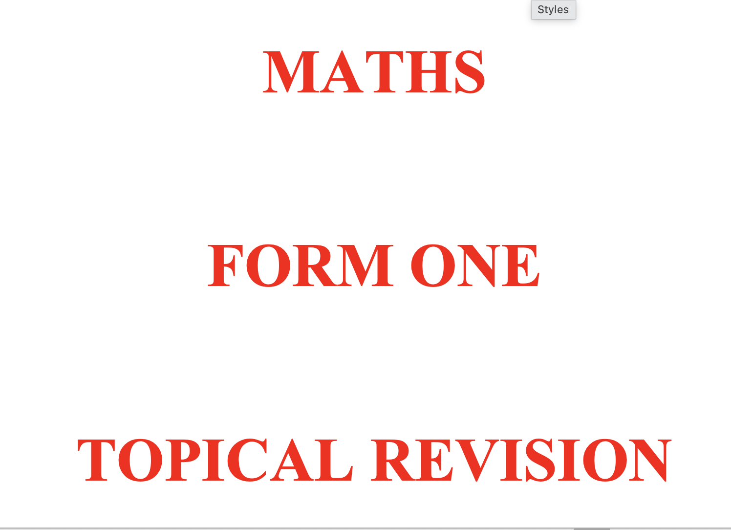 MATHS FORM 1 TOPICAL QUESTIONS