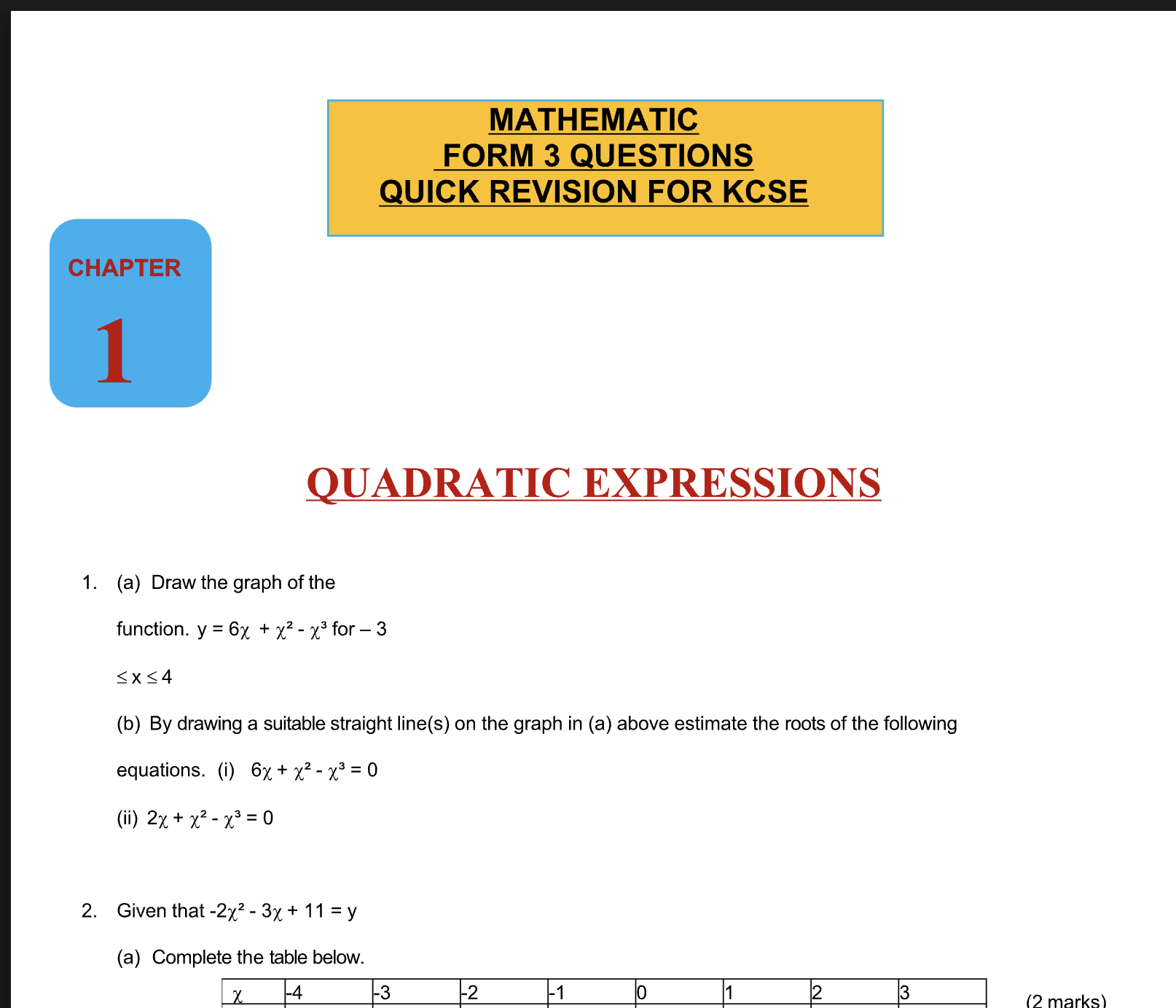 MATHS FORM 3  TOPICAL QUESTIONS.